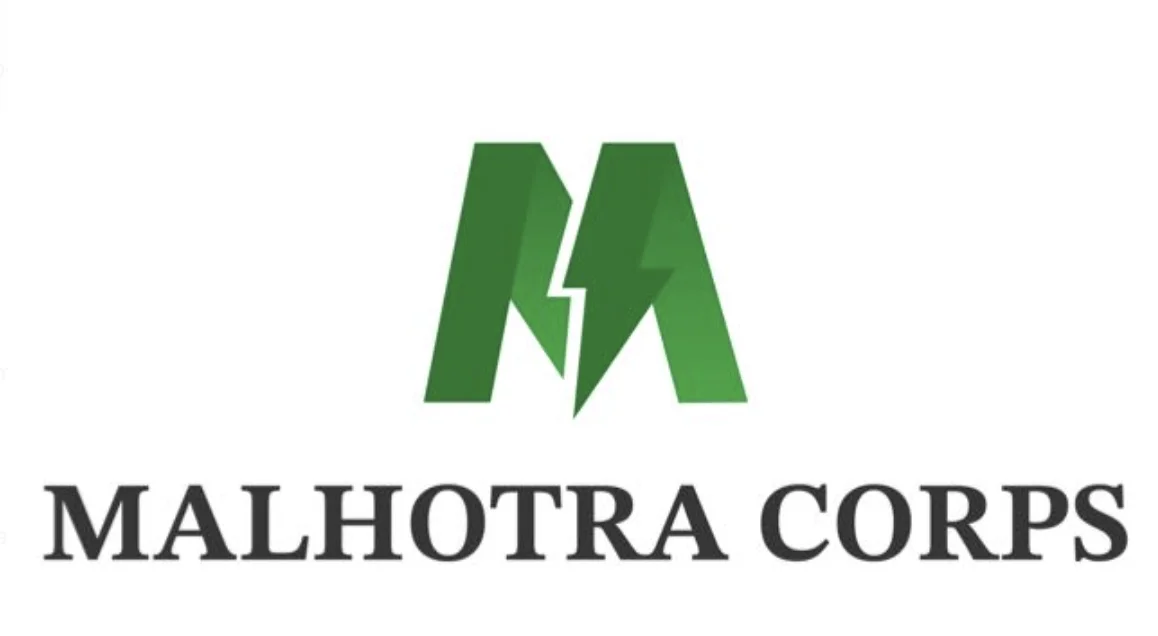 Malhotra Corps logo featuring a stylized green MC monogram above the company name.
