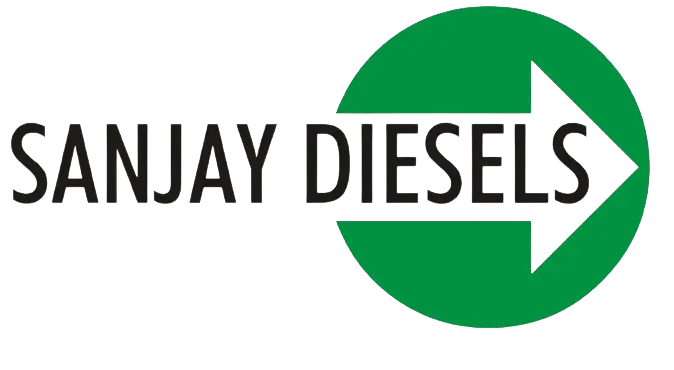 Sanjay Diesels logo featuring bold black typography with a green circular arrow symbol.