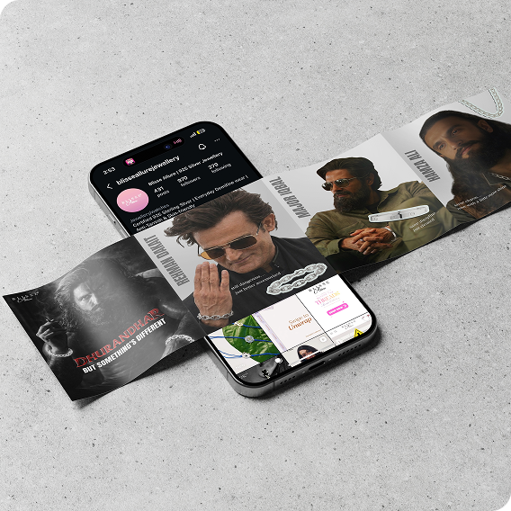 Mobile-first digital campaign mockup featuring a social media profile, promotional content, and branded entertainment graphics displayed on a smartphone.